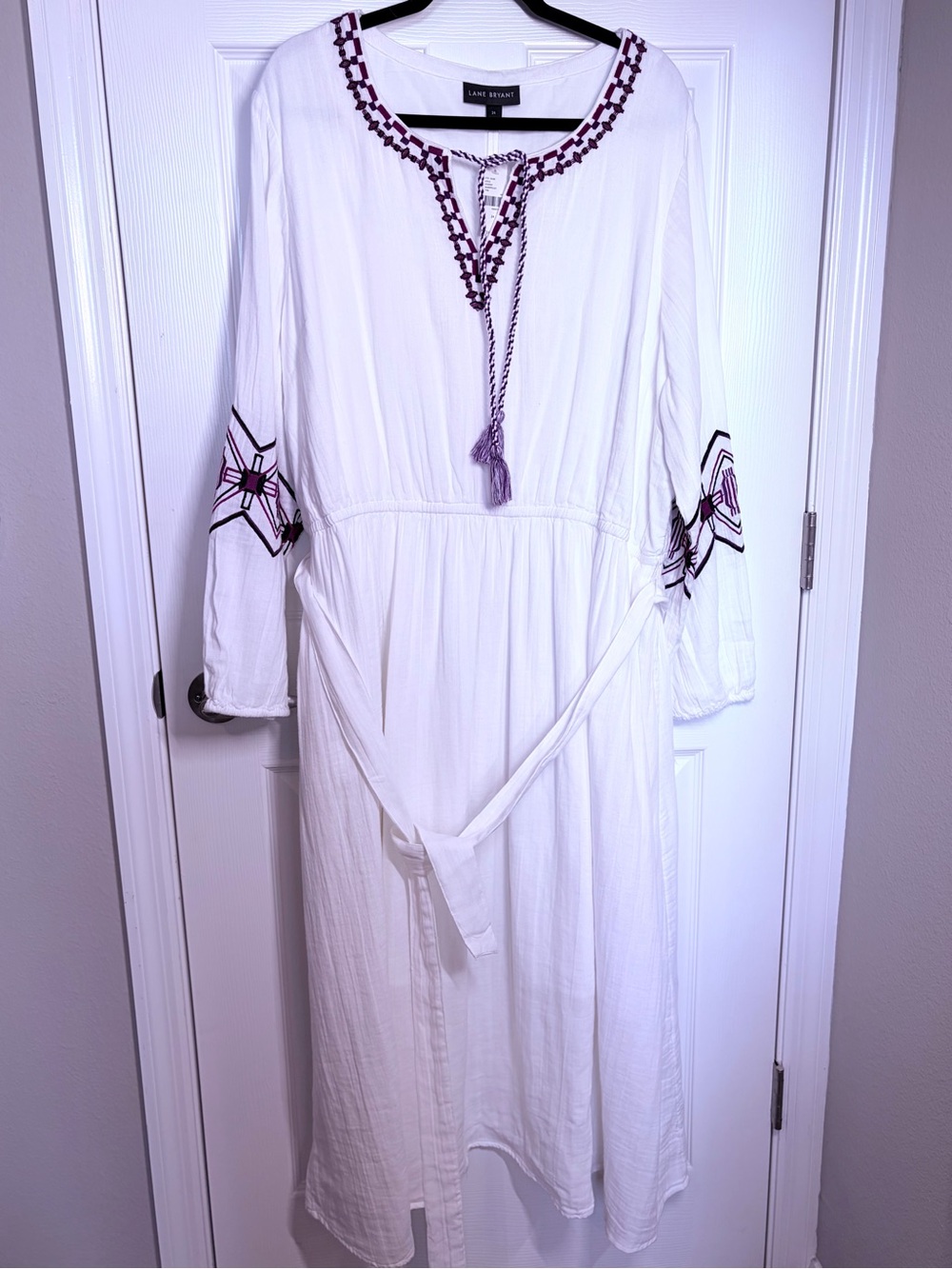 NWT! Lane Bryant White Maxi Dress with Purple Embroidery